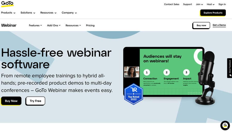 screenshot from goto webinar homepage