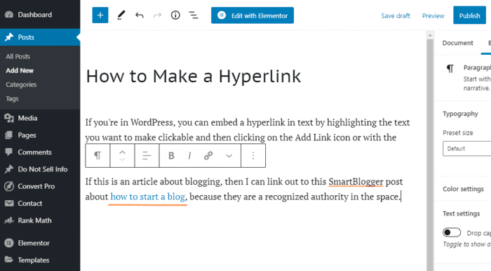 how to make a hyperlink clickable link in text