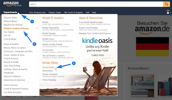 Navigate to Kindle books